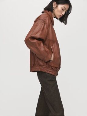 New w/ Tags Mango Brown Leather Jacket size Medium